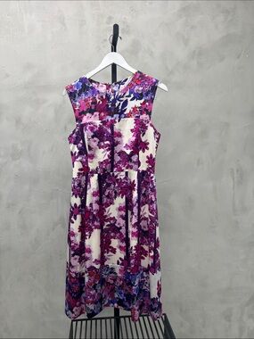 ERDEM White Dress with Purple & Pink Floral Print
